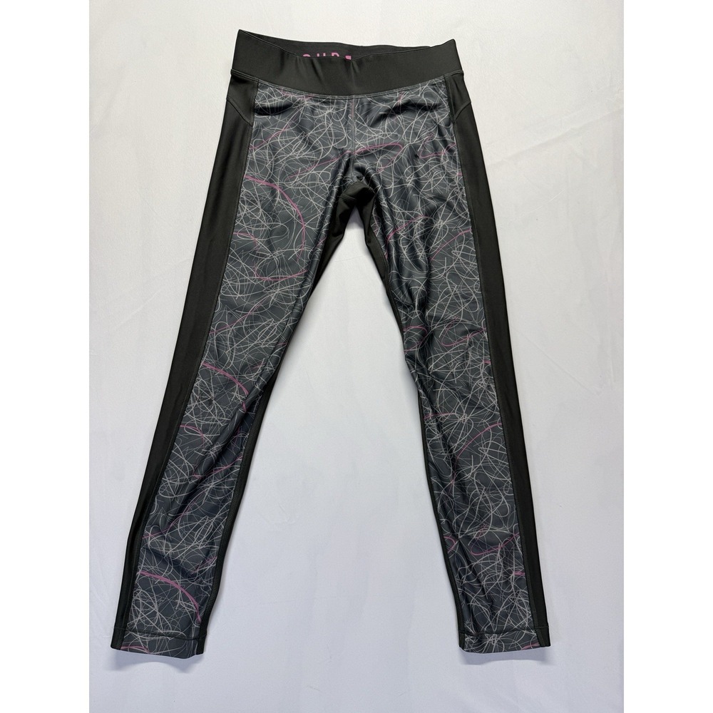 Under Armour HeatGear Compression Leggings Women Large Black Gray Scribble Print